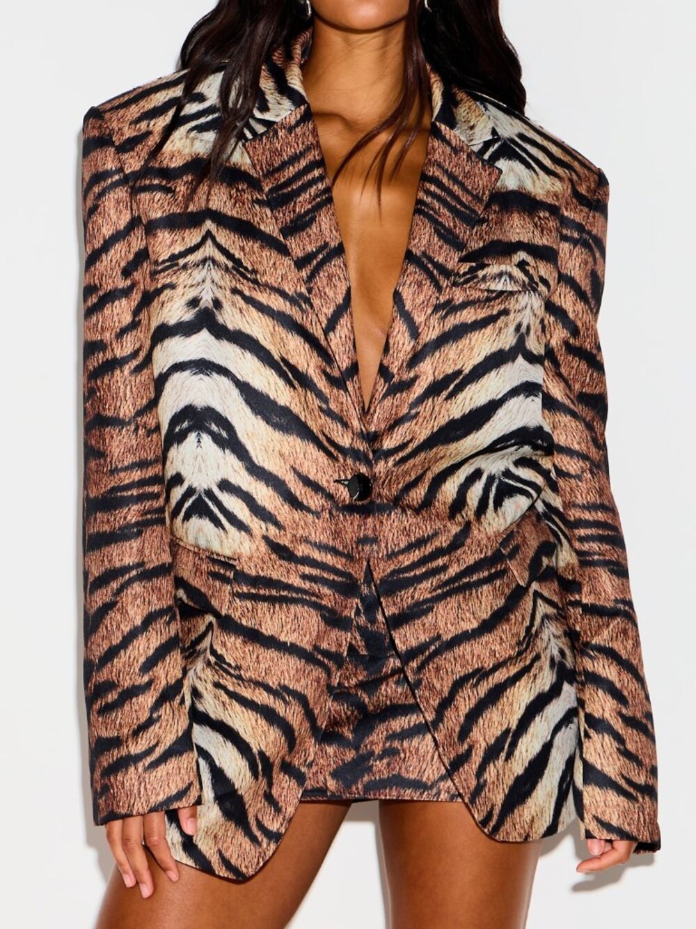 Multicolor Party Women's Tiger Print Oversized Blazer
